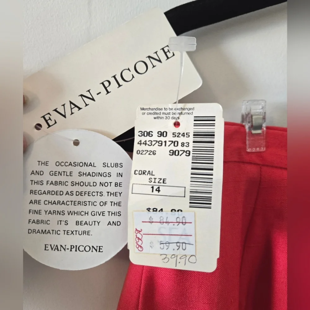 Vintage EVAN PICONE, 1970s Saks, Silk Pencil Skirt Original Tags, Coral, Sz 12